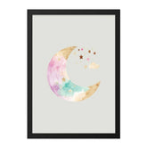 Watercolor Moon Wall Art, Pastel Moon Print, Nursery Decor, Celestial Art, Star Wall Art, Baby Room Decor, Moon and Stars Art - Tawshia